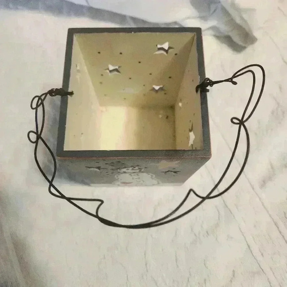 Vintage Wooden Snowman Luminary Tea light Candle Holder Votive 6" Primitive - Picture 2 of 5